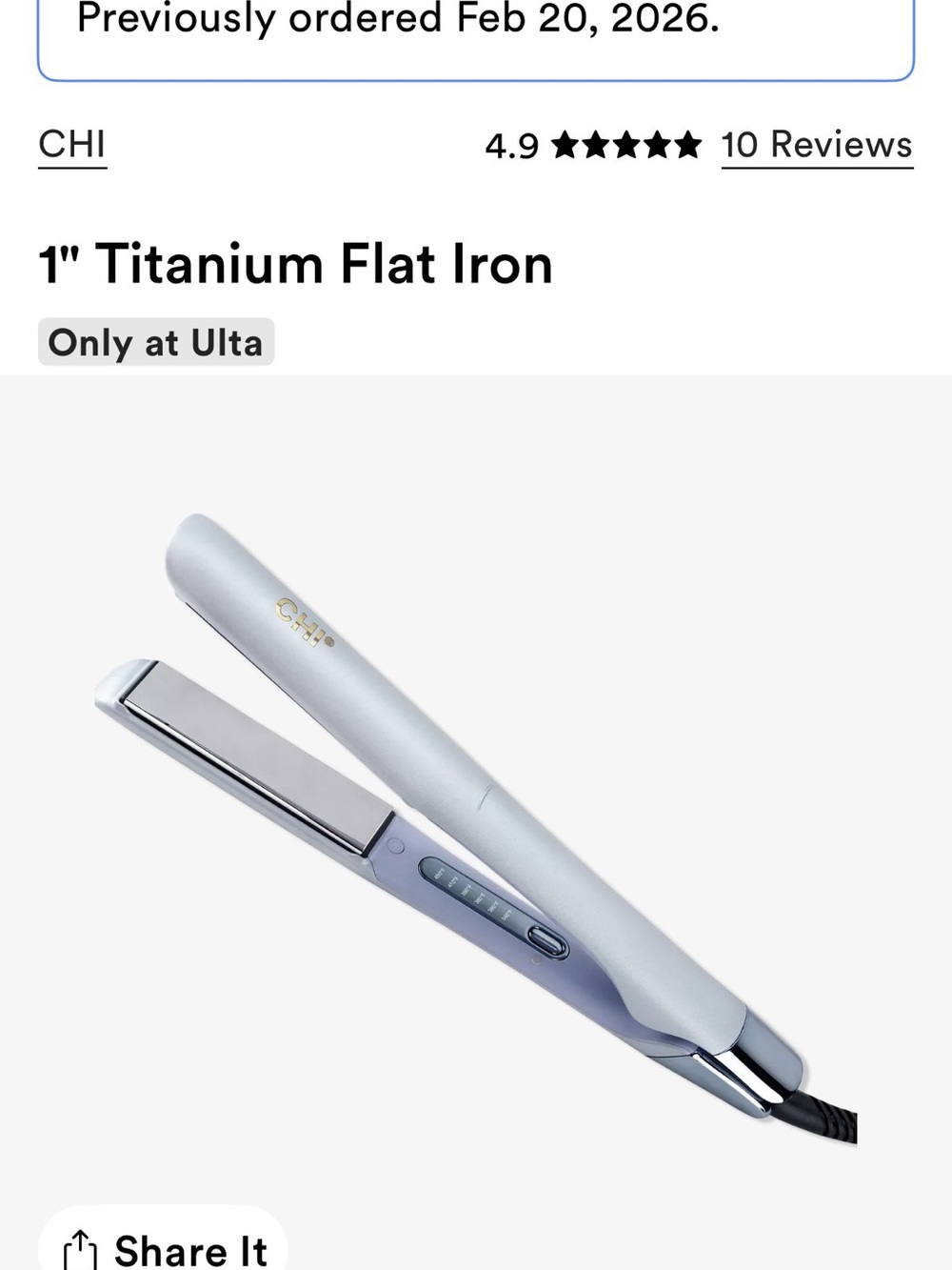 NWB CHI 1" Titanium Flat Iron in Pearl Silver